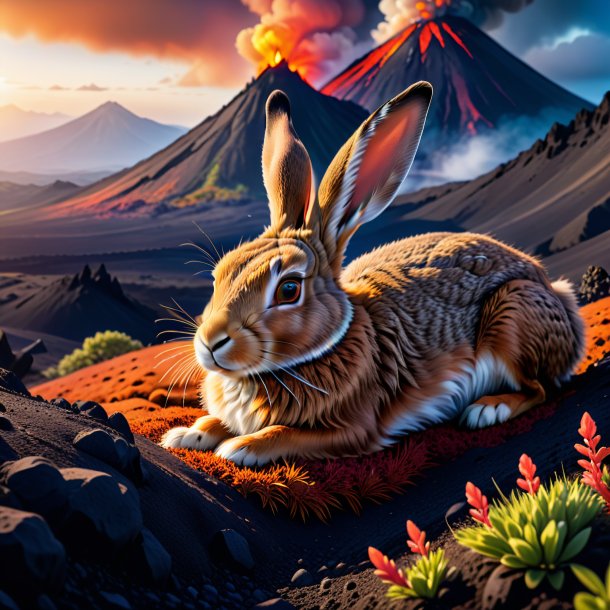 Photo of a sleeping of a hare in the volcano