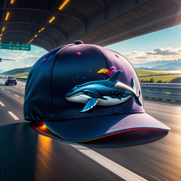 Image of a whale in a cap on the highway