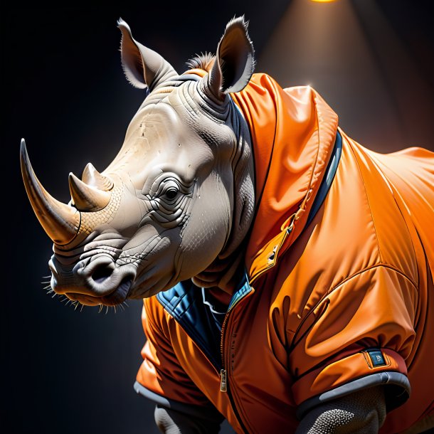 Pic of a rhinoceros in a orange jacket