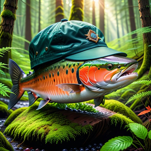 Image of a salmon in a cap in the forest