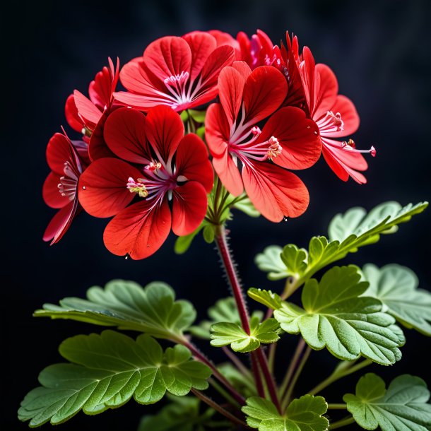 "image of a crimson geranium, clouded"