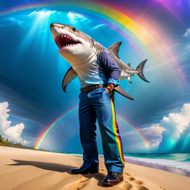 Photo of a shark in a trousers on the rainbow