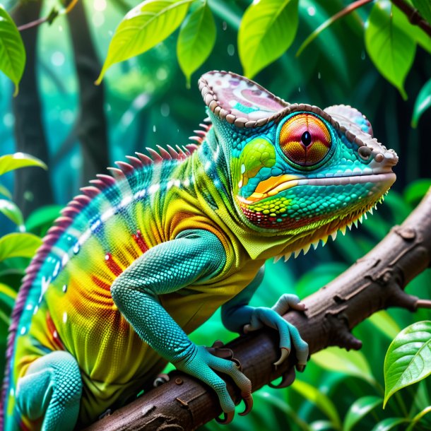 Image of a crying of a chameleon in the park