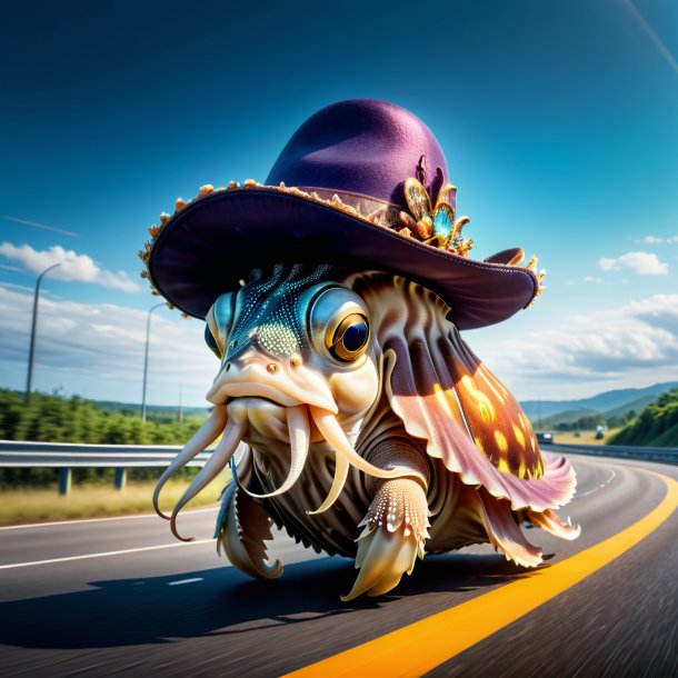 Pic of a cuttlefish in a hat on the highway