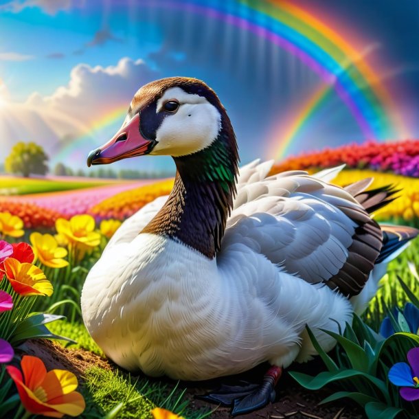 Photo of a sleeping of a goose on the rainbow