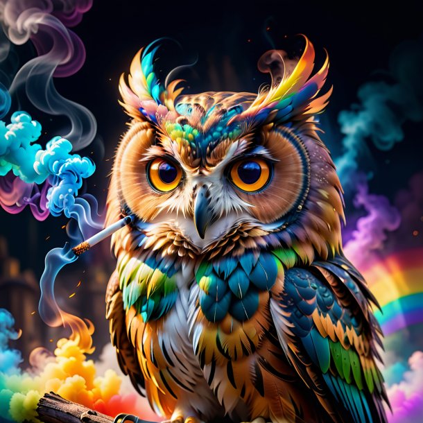 Photo of a smoking of a owl on the rainbow