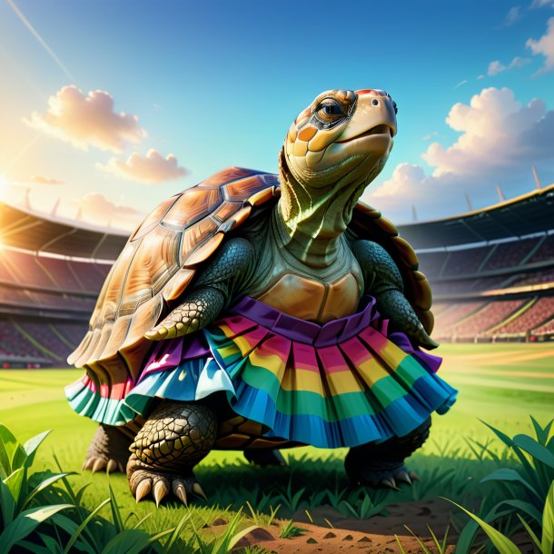 Illustration of a tortoise in a skirt on the field