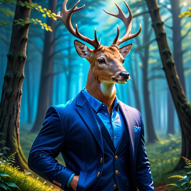 Picture of a deer in a blue jacket