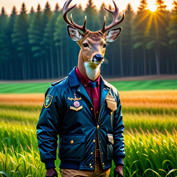 Pic of a deer in a jacket on the field