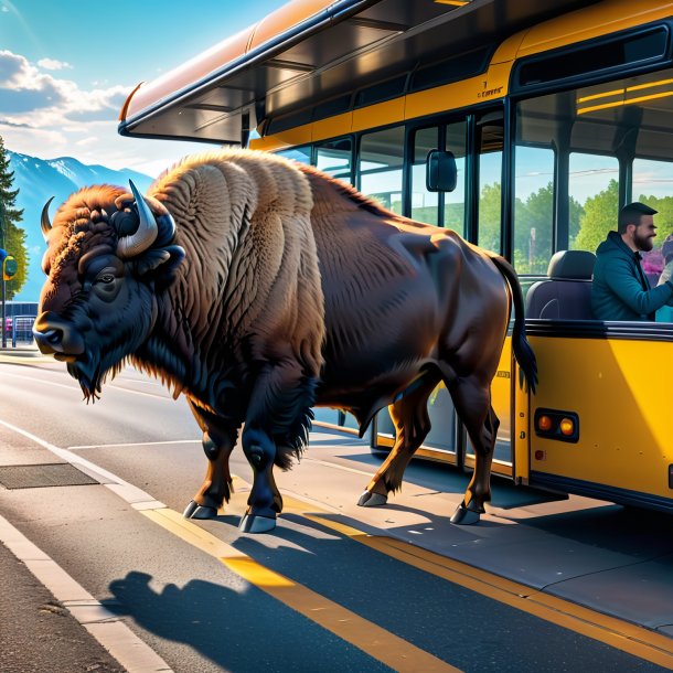 Imagen de una natación de un bisonte en la parada de autobús