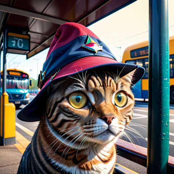 Photo d'un thon dans un chapeau sur l'arrêt de bus