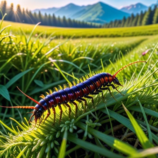 Image d'un repas d'un centipede dans la prairie