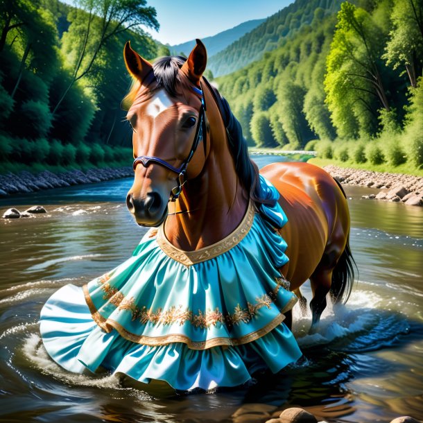 De um cavalo em um vestido no rio