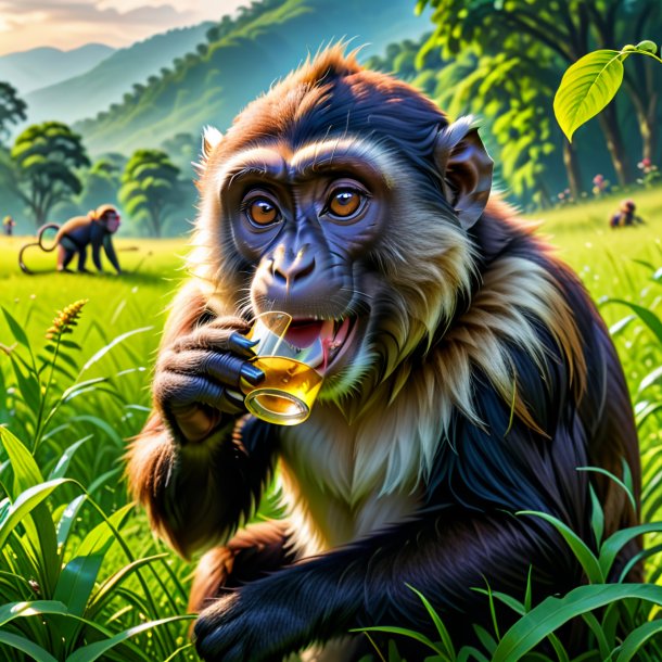 Image of a drinking of a monkey in the meadow