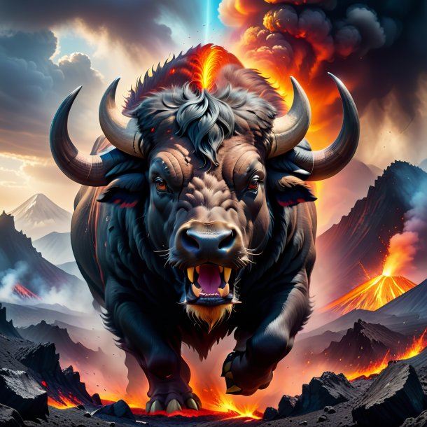 Image of a threatening of a buffalo in the volcano