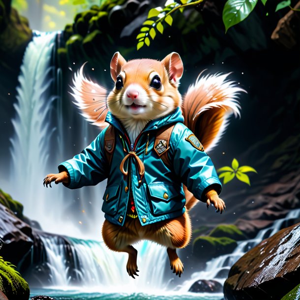 Pic of a flying squirrel in a jacket in the waterfall