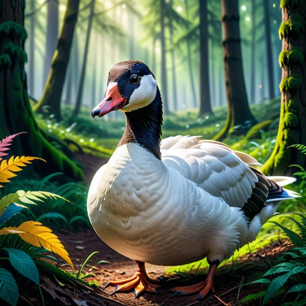 Picture of a crying of a goose in the forest