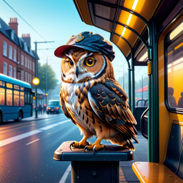 Illustration of a owl in a cap on the bus stop