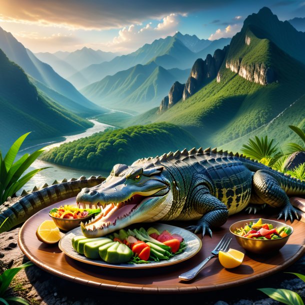 Photo of a eating of a crocodile in the mountains