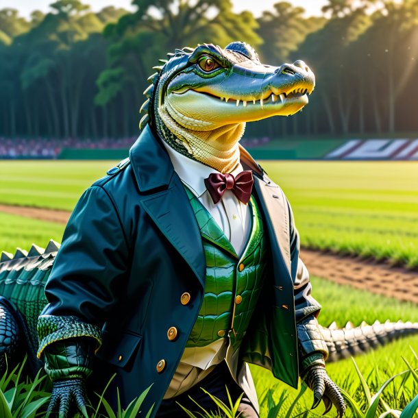 Drawing of a alligator in a coat on the field