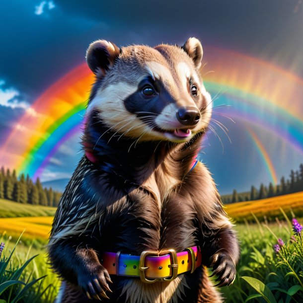 Image of a badger in a belt on the rainbow