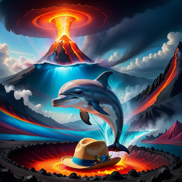 Image of a dolphin in a hat in the volcano