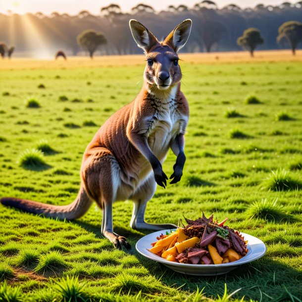 Photo d'un repas d'un kangourou sur le terrain