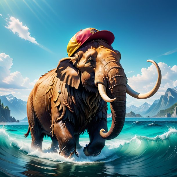 Image of a mammoth in a cap in the sea