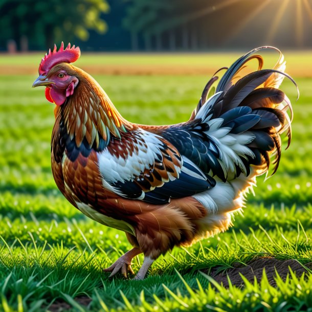 Pic of a playing of a hen on the field