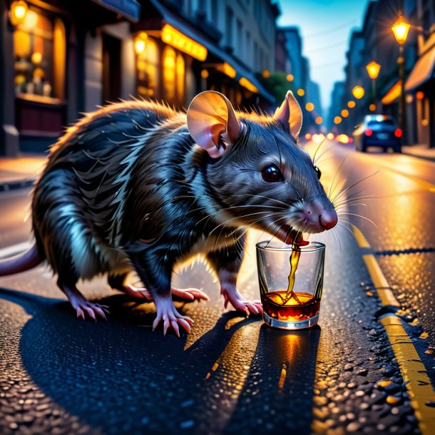 Image of a drinking of a rat on the road