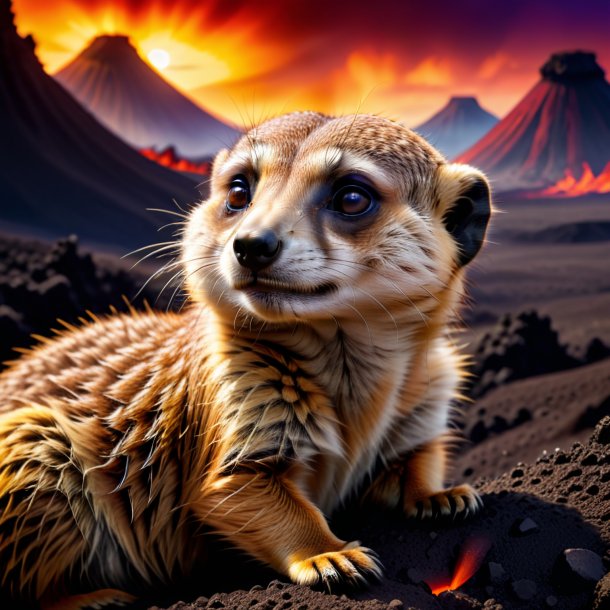 Photo of a sleeping of a meerkat in the volcano