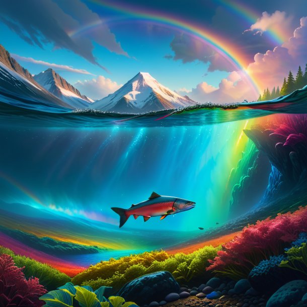 Picture of a waiting of a salmon on the rainbow