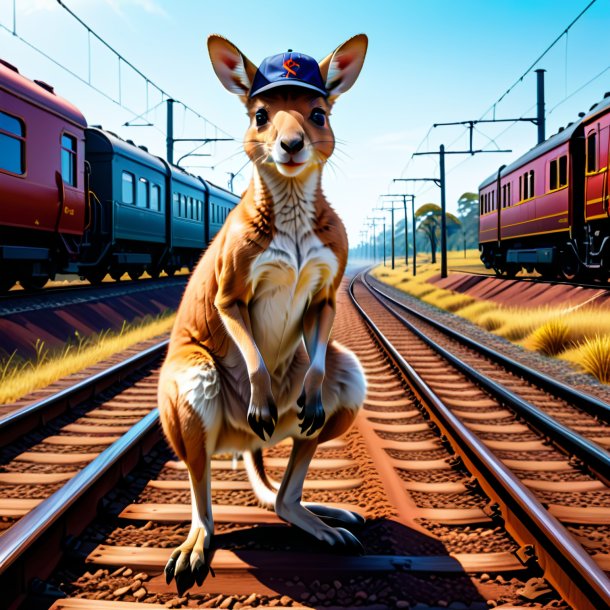 Illustration of a kangaroo in a cap on the railway tracks