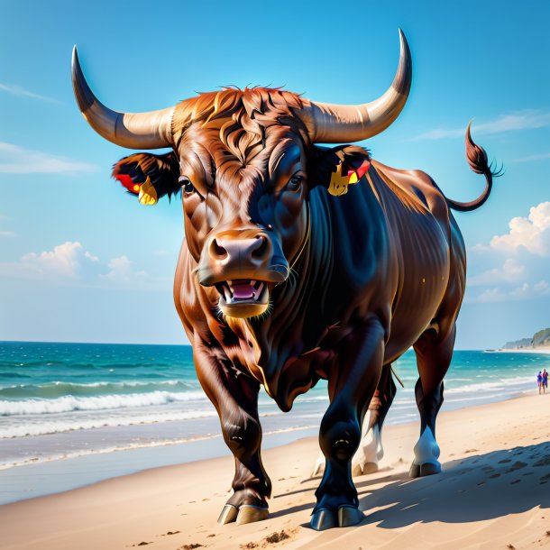 Photo of a threatening of a bull on the beach