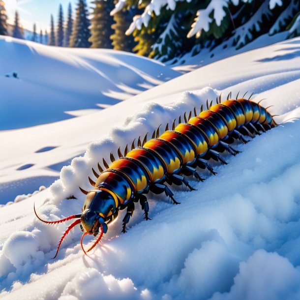 Foto de um sono de uma centopeia na neve