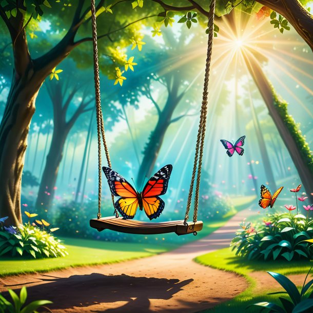 Image of a swinging on a swing of a butterfly in the park