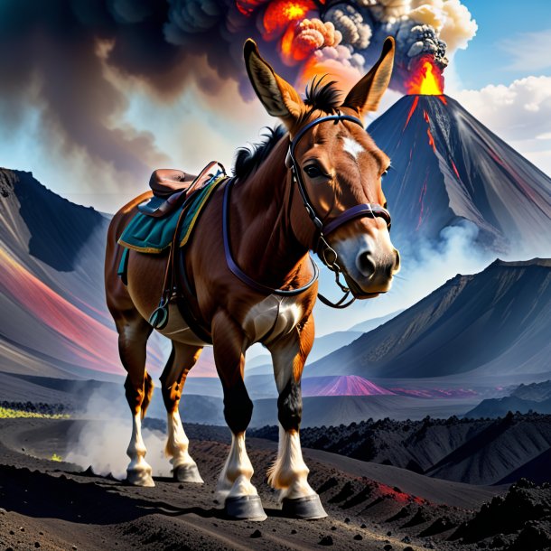 Image of a mule in a trousers in the volcano
