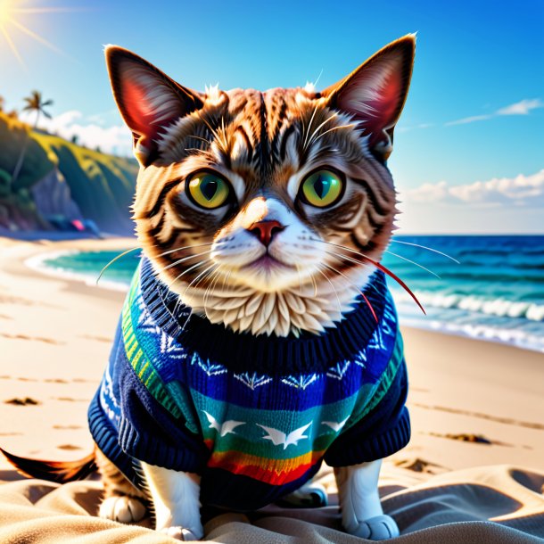 Picture of a tuna in a sweater on the beach