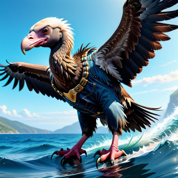 Illustration of a vulture in a jeans in the sea