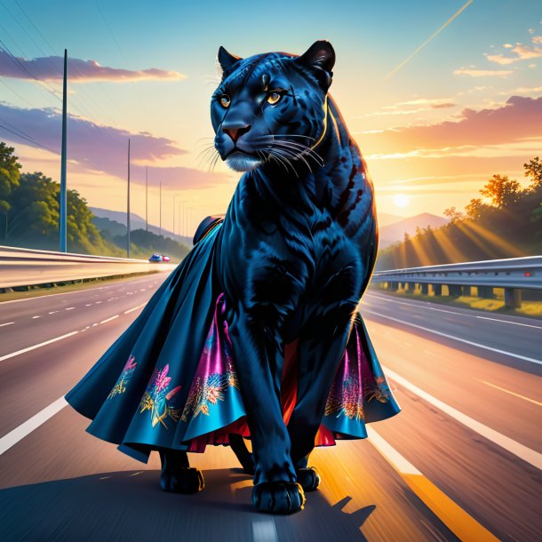 Illustration of a panther in a skirt on the highway