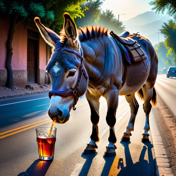 Pic of a drinking of a donkey on the road