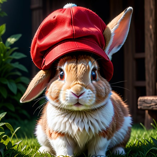 Imagen de un conejo en una gorra roja