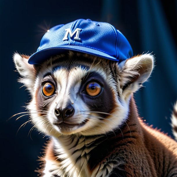 Photo of a lemur in a blue cap