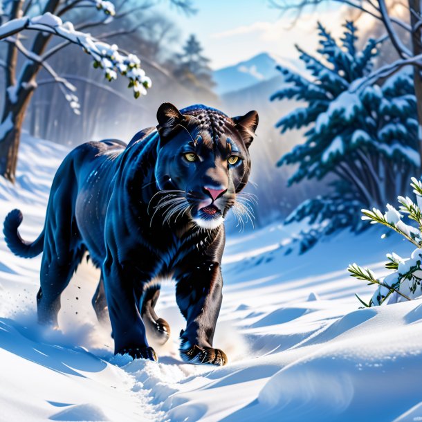 Picture of a playing of a panther in the snow