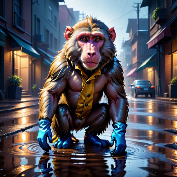 Illustration of a baboon in a gloves in the puddle