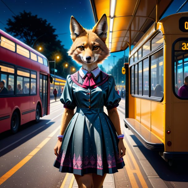 Drawing of a jackal in a dress on the bus stop