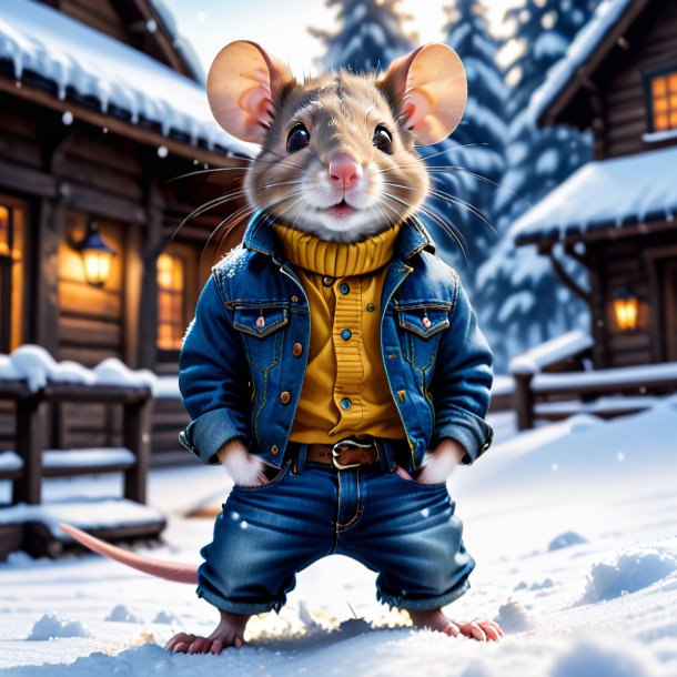 Picture of a rat in a jeans in the snow