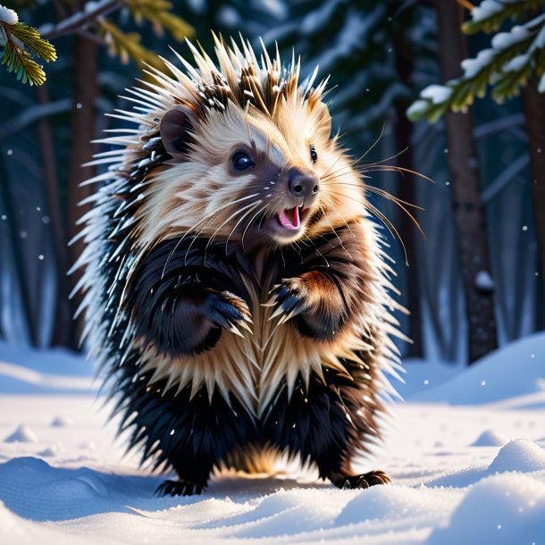 Pic of a dancing of a porcupine in the snow