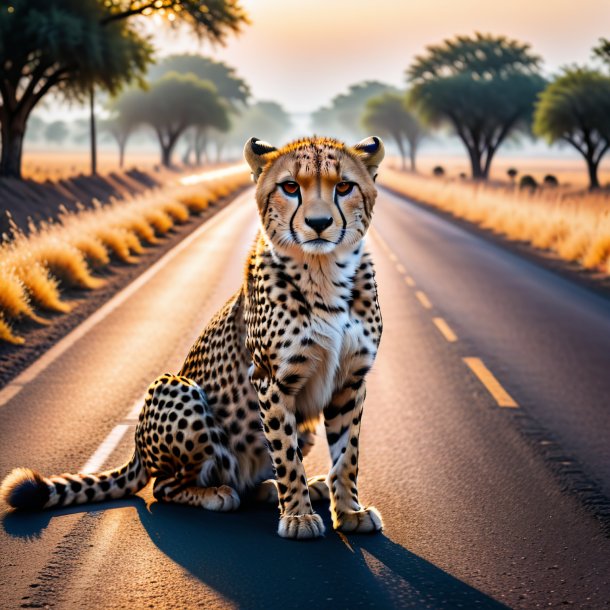 Photo of a waiting of a cheetah on the road