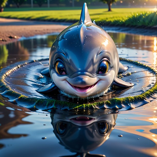 Image of a crying of a dolphin in the puddle